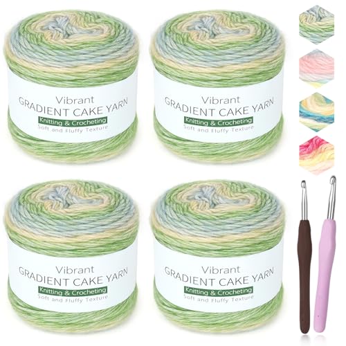 Image of Katech Yarn for Crocheting-Gradient Cake Yarn-4x100g 60% Cotton 30% Acrylic 10% Wool-Ombre Multicolor Soft Rainbow Cotton Crochet Yarn for Scarves, Shawls, Blankets, and Garments(F)