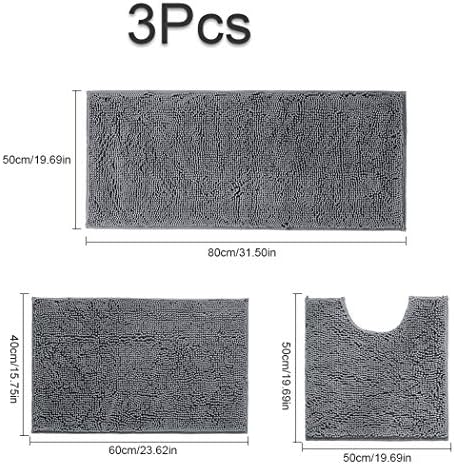 Hodeacc 3 Pcs Non Slip Bath Bathroom Mat Set,High Water Absorbent Density Soft Microfiber Toilet Mat Toilet Pedestal Mat Machine Washable Bathroom Mats Carpet 50x50cm/40x60cm/50x80cm (Gray)