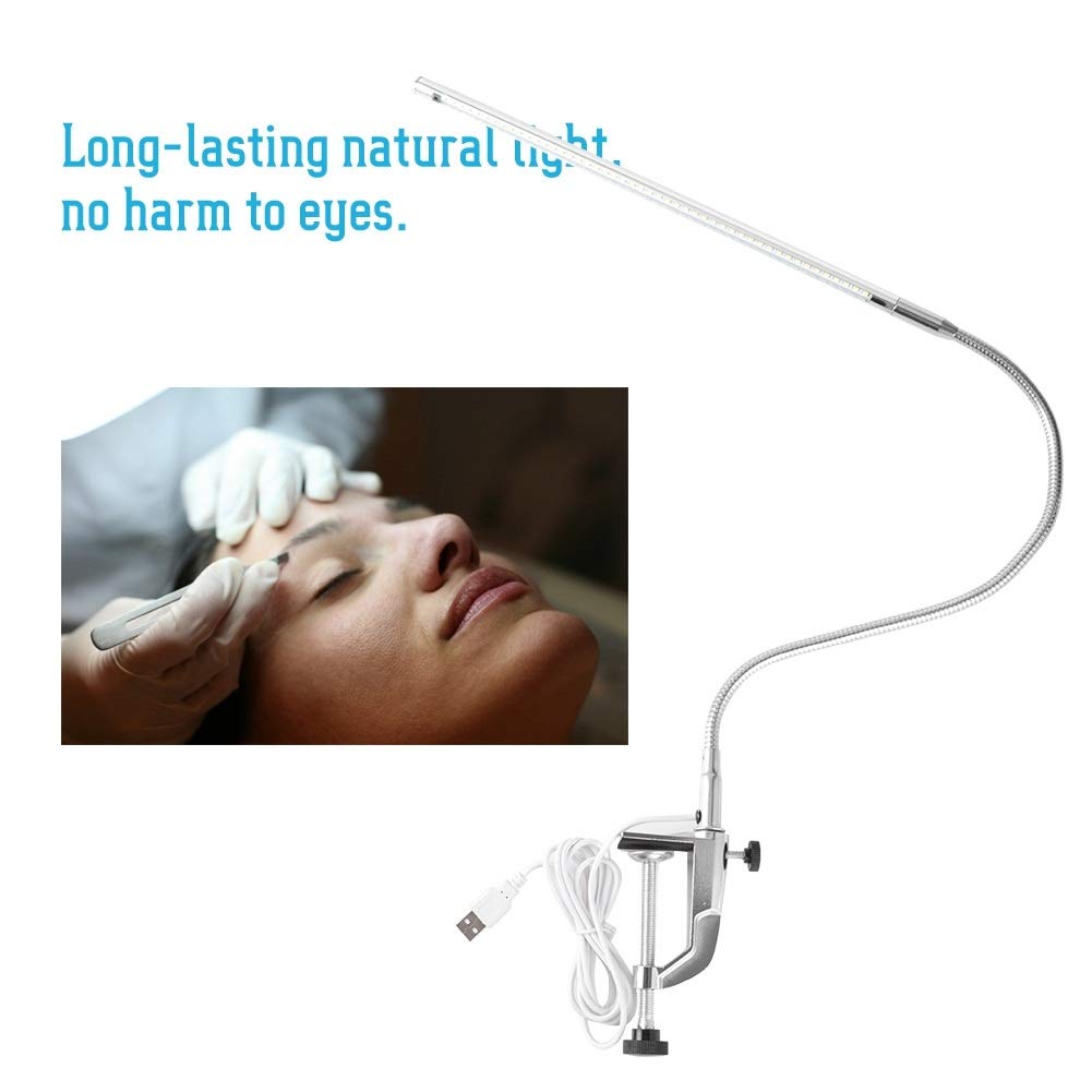 Nikou Lampada da Tavolo a LED con Morsetto, Lampada da Scrivania Rotazione Multi-Angolo Braccio Lungo Cosmetica USB con Pinza, per Manicure Lampade da Lettura Luce Tatuaggio