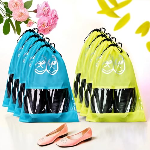 Image of Heart Home Pack of 8 Travel Shoe Organizer | Travel Storage Bags | Travel Carrying Bag | Storage Organizers Set | Shoe Cover with Transparent Window | Shoe Dori Cover | Yellow & Sky Blue