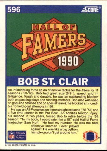 Amazon.com: 1990 Score Football Card #596 Bob St. Clair Mint