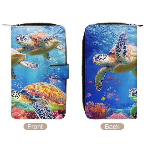 Colorful Sea Turtle Long Wallet PU Leather Credit Card Holder Durable Zippered Purse Clutch Wallet3