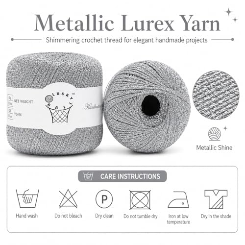 Image of 80g Sparkle Silver Lurex Thread Shining Yarn, Metallic Crochet Thread Yarn for Crocheting, Sparkle Metallic for Knitting Clothes, Car Charm, Keychain Charm(Silver)