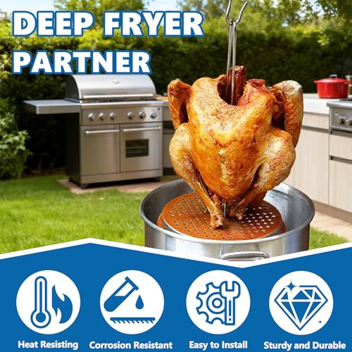 Image of SafBbcue Turkey Fryer Stand Kit Vertical Chicken Roasting Stand Chicken Rack Roaster Turkey Fryer Accessories Kit with Lifter Hook, Holder Base for Deep Fry Pot