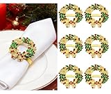 Dmnnlp 6 Stück Serviettenringe Weihnachten, Weihnachtskranz Serviettenhalter, Serviettenringe für Weihnachtsessen Party Familie Abendessen Tischdekoration