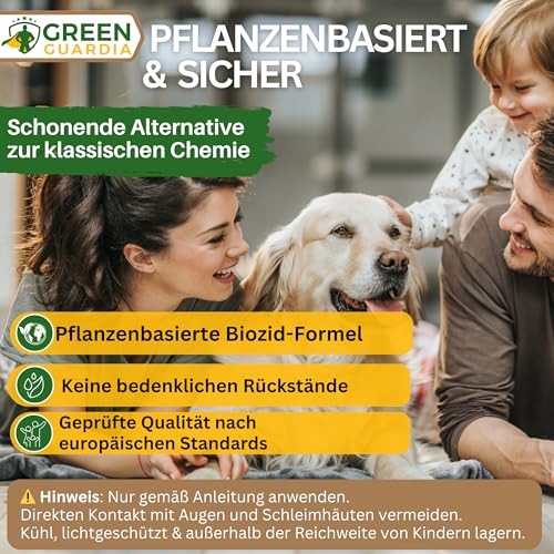 GREEN GUARDIA Flöhe Abwehrspray Power-Konzentrat 500 ml – Pflanzlicher Zecken- & Flohschutz für Hunde – Sprühfertig & sofort wirksam – Ideal für Fell, Liegeplätze & unterwegs – mit ätherischen Ölen