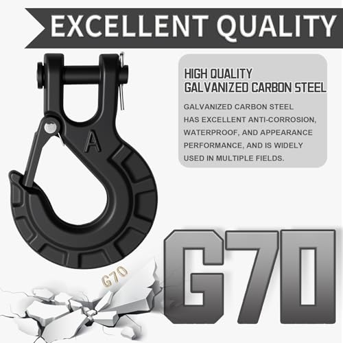 High-PQ 2PCS 5/16" Forged Alloy Steel Clevis Slip Hook with Safety Latch, Heavy Duty Winch Hook 24250lbs Load Capacity for Truck Trailer Tow Chain Winch Cable Ropes (Matte Black) by High-PQ - Image 6