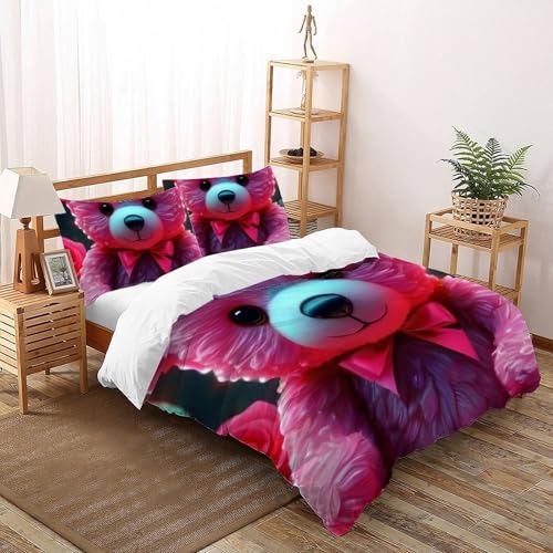 Housse de couette l'ours rose imprimé 3D animaux land microfibre