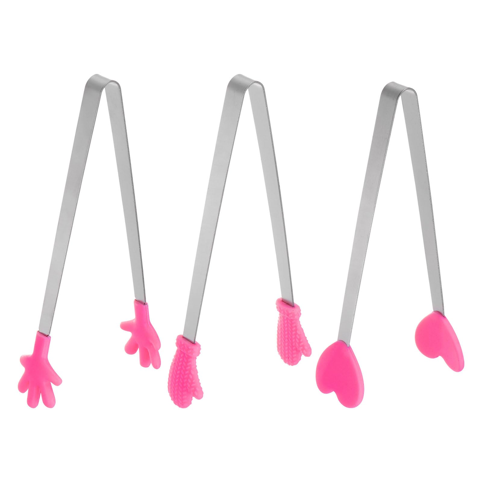 sourcing map Mini Food Tongs 5.5" Pattern Shape Stainless Steel with Silicon Tips Small Cooking Tongs Kitchen Food Tongs Serving Tongs for Cooking Grilling BBQ Barbecue Kitchen, Rose Red