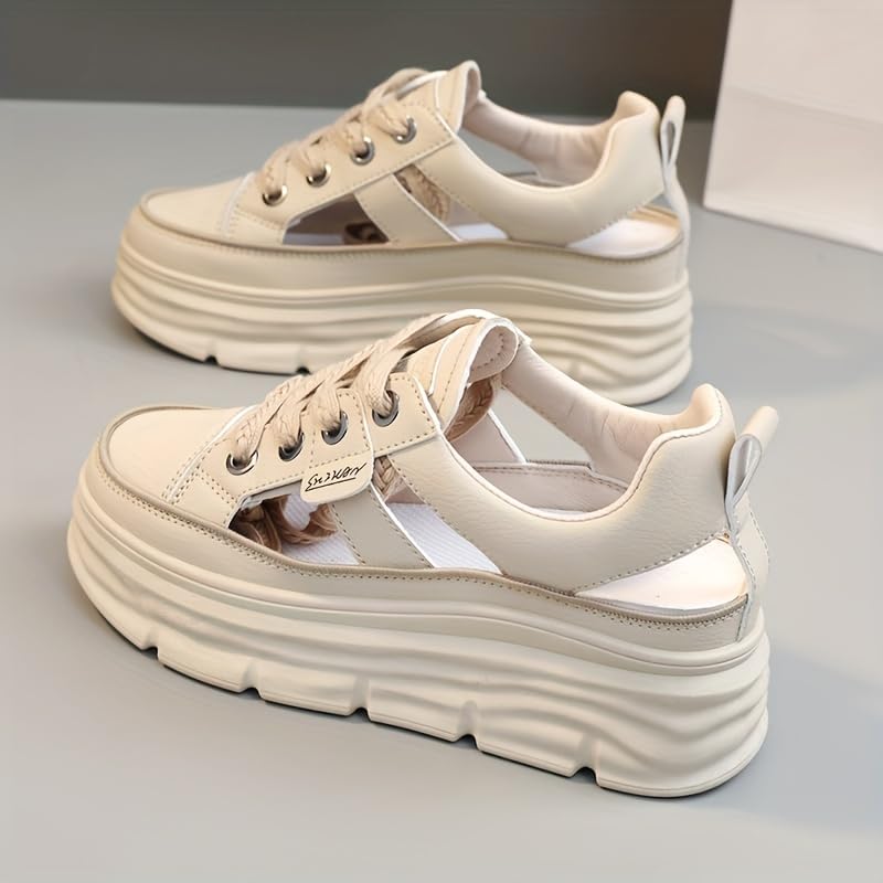 Women's Breathable Sneakers - Casual Lace-Up Platform Shoes Sandals3