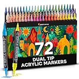 Zenacolor - 72 Farben Acrylstifte für Steine Wasserfest - mit Doppelspitze - Feine und Pinsel - Für Verschiedene Oberflächen Geeignet - Multimarker Acryl