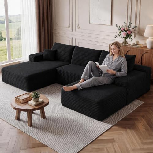 Image of Boneless Cloud Sectional Couch Modular Sofa with Ottoman for Living Room