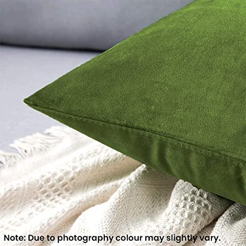 Image of Decorative Holland Velvet Cushion Square Pillow Covers Pillowcases for Sofa Bedroom with Invisible Zipper || (Light Green, Set of 2 Piece (16X16 Inches)