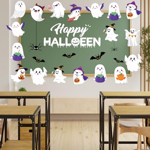 Image of 48 Pcs Halloween Cutouts, Cute Ghost Cutouts Halloween Bulletin Board Decorations Ghost Paper Cut-Outs for Home School Trick or Treat Party Chalkboard Wall Decor