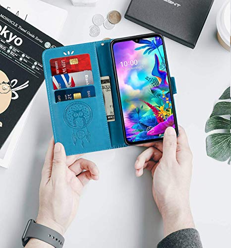 Sidande For Lg G8X Thinq Case,For Lg V50S Thinq Wallet Case With Card Holder, [Wrist Strap] Owl Premium Pu Leather Flip Phone Case Cover For Lg G8X Thinq / V50S Thinq (Blue) #TOP6
