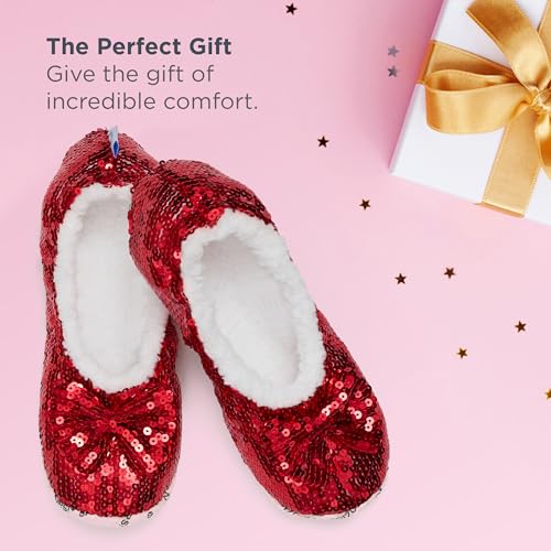 Snoozies Sequin Slippers for Women Indoor with Sherpa Lining, Womens Slipper Socks with Grips4