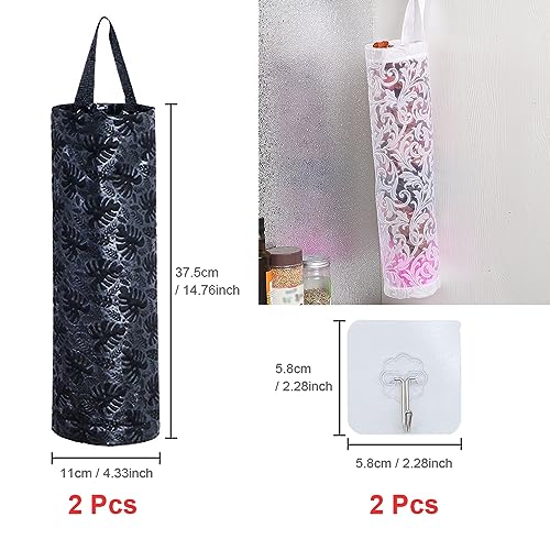 HLIWS Garbage Storage Bag,Plastic Bag,Hanging Storage Organiser,2 pcs,white and black,11 * 37.5cm,for Kitchen Plastic Storage Bag(with 2 hooks) - Image 4