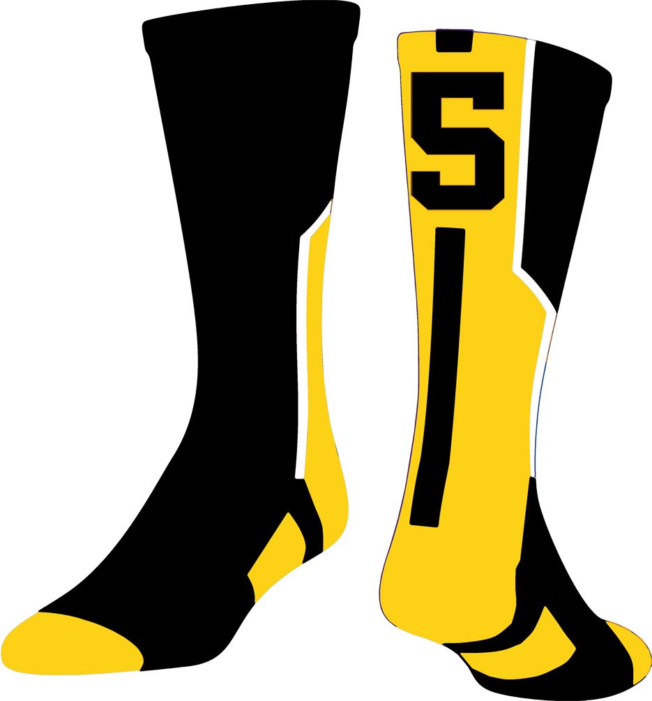 Player Id Number Crew Sock (SINGLE SOCK) - Black/Gold/White (Medium, 5)