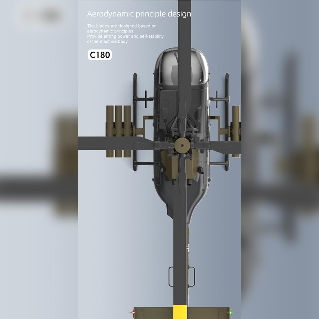 Elicottero RC 1/25, elicottero C180, 2,4 GHz 6 CH Flybarless modello elicottero con barometro, TOF LiDAR, posizionamento ottico e supporto missilistico, modello militare elicottero, RTF