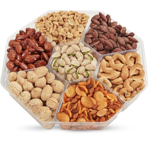 Fathers Day Nut Gift Baskets, 26oz Mixed Nut Gift Box of 7 Sectional Platter, Ideal Nut Assortment...