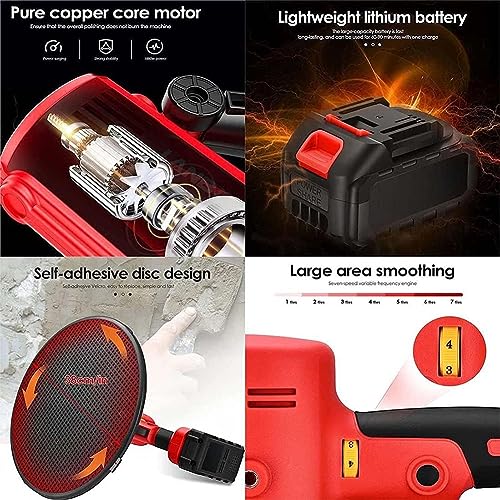Máquina Suave de Pared sin conexión, 15 Pulgadas de tubería eléctrica con Motor sin Cepillo, Manga Ajustable de 6 velocidades para lápiz de hormigón y Acabado en sequeda, Incluye 1 batería