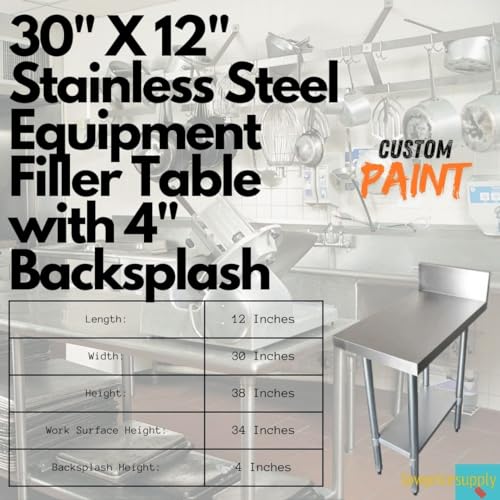 30\" x 12\" Stainless Steel Equipment Filler Table with 4\" Backsplash and Galvanized Undershelf for Resturant, Cafe, Laundry, Kitchen, Warehouse, Home, Garage, NSF Certified, 18-Gauge