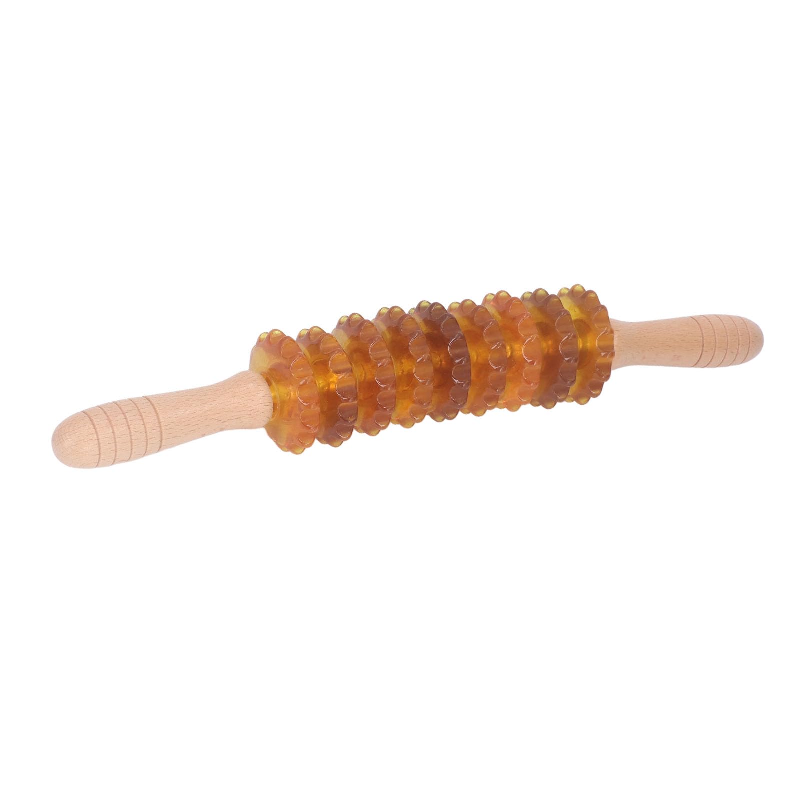 Gebogener Massageroller mit 9 Rädern, manuelles Therapie-Muskelwerkzeug aus Holz für die Lymphdrainage, Cellulite-Massage (Gelb)
