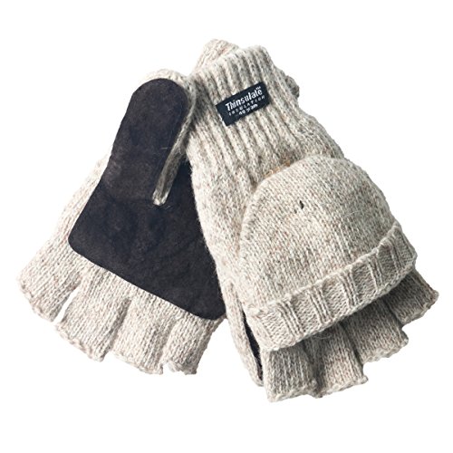 Oodoor's Winter Gloves Fleece Lined with Thinsulate - Unisex - Warm Wool Knitted Convertible Fingerless Mittens