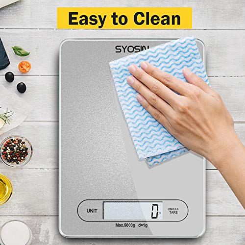 Bamoer Digital Kitchen Scales LCD Display Food Scale with Tempered Glass Cooking and Baking Electric Food Weighing Scales 5kg/ 11lb Accurate Kitchen Scale - Thumbnail 7