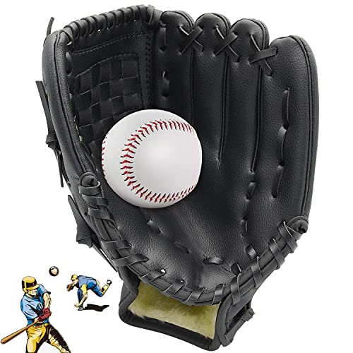 Baseball Gloves - Left Handed Softball Fielding Glove - Durable Leather Softball Picher Mitt- Adult And Youth Fielding Glove - Outdoor Sports Training Practice Equipment 10.5-12.5Inches (Black 10.5) #TOP26
