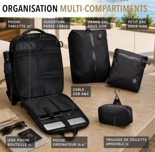 Organisateur De Valise Voyage : Sac a Dos Voyage Cabine Avion sous Vide Spécial Siege - Bagage ... – Image 4