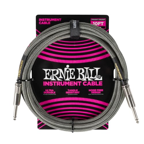 Image of Ernie Ball Braided Instrument Cable Straight /Straight 10ft - Silver Fox (P06429)