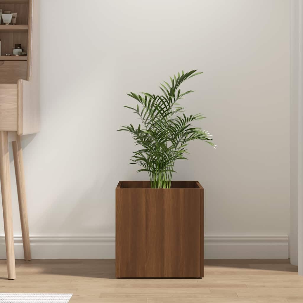 Homogen Macetero marrón con aspecto de roble, material de madera, 40 x 40 x 40 cm, maceta para balcón, jardín, terraza, interior y exterior, resistente a la intemperie