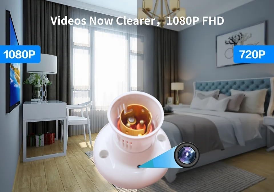 Image of BIGASUO HD WiFi 1080P Spy Bulb Holder Camera Hidden Socket Camera Mini Security Secret Nanny Cam with Live Audio & Video Recording, White
