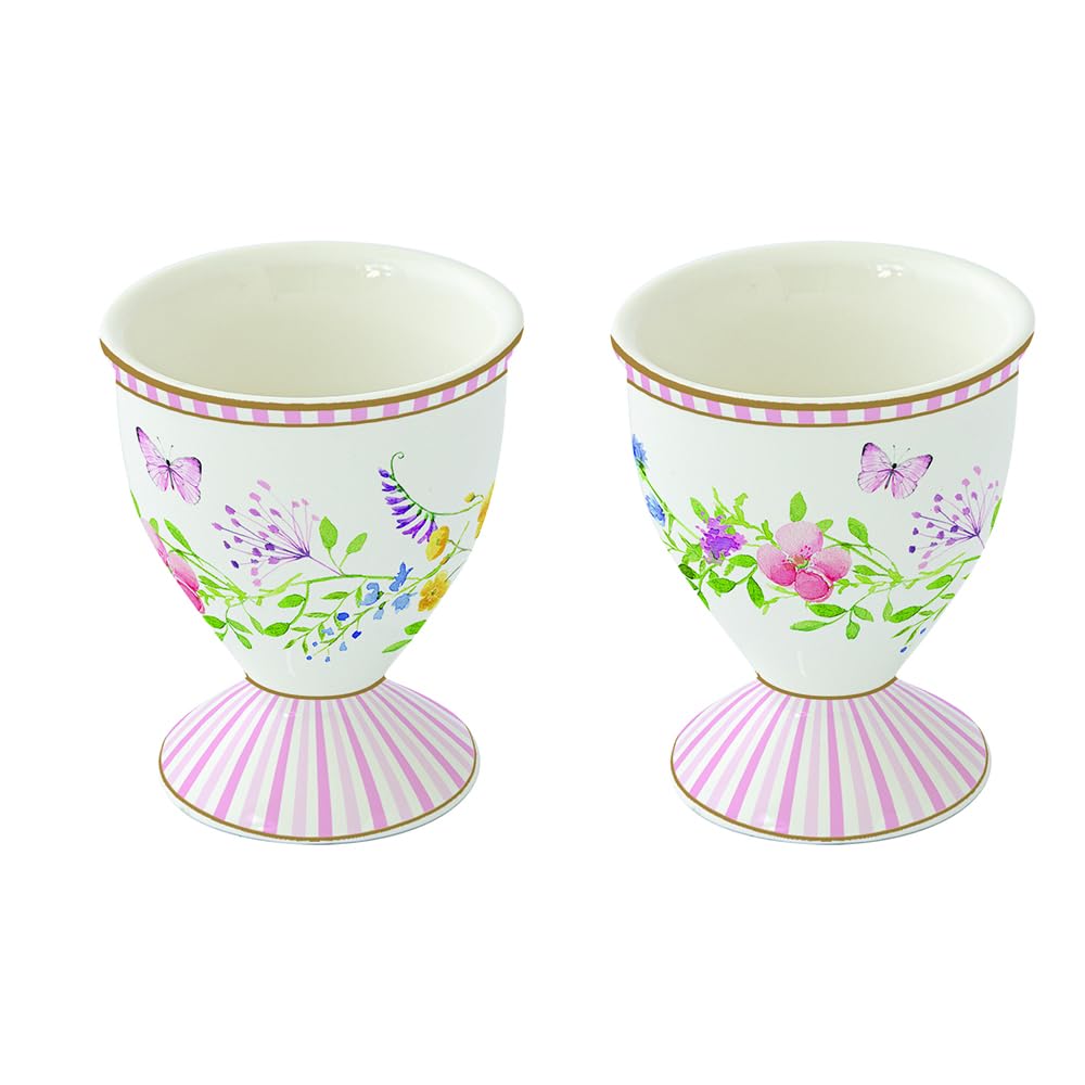 Hueveras de porcelana con flores, pack de 2 soportes para huevos de pascua de 6,5 cm