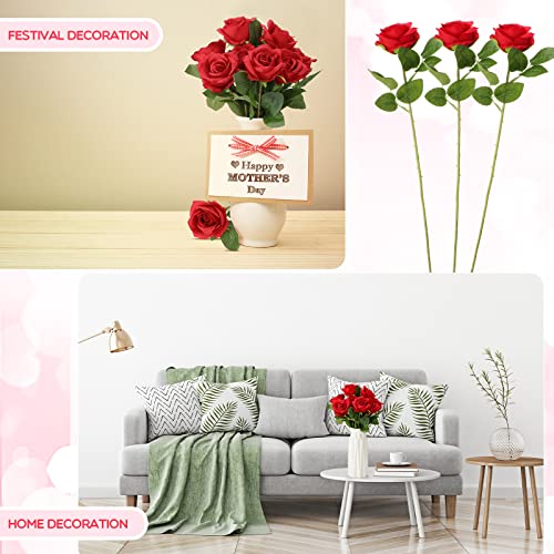 100 Pieces Artificial Rose Flower Realistic Silk Roses With Stem Bouquet Of Flowers Plastic Flowers Real Looking Fake Roses For Home Wedding Centerpieces Party Decorations, Red(Red, 100 Pcs) #TOP4