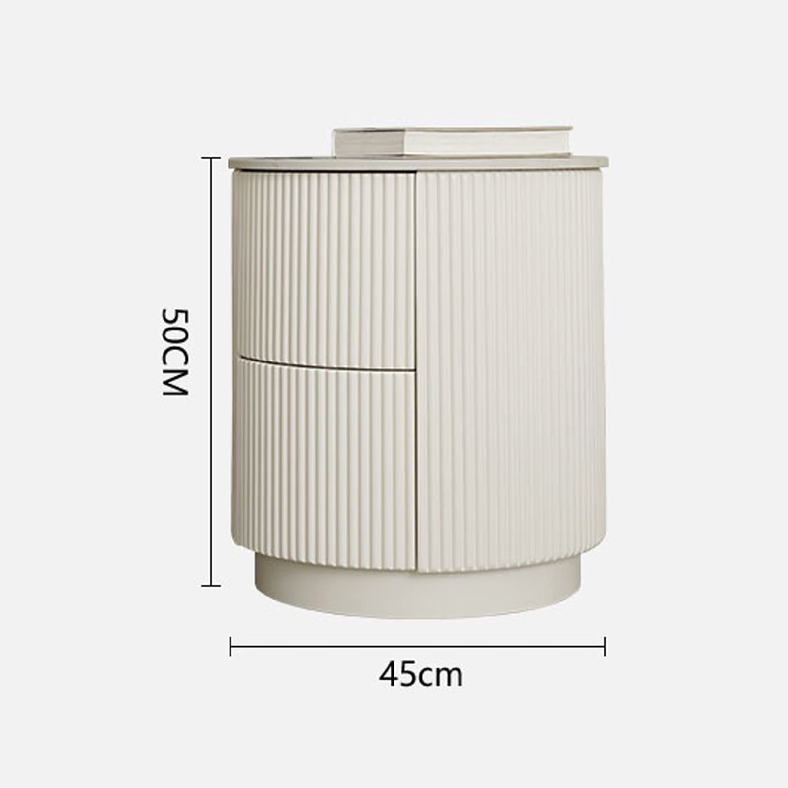 Comodini Comodino rotondo dal design elegante a righe verticali con comodino moderno a 2 cassetti, comodini in legno for camera da letto, tavolino for soggiorno, bianco, 17,7 "DX 17,7" LX 19,6 "A Como