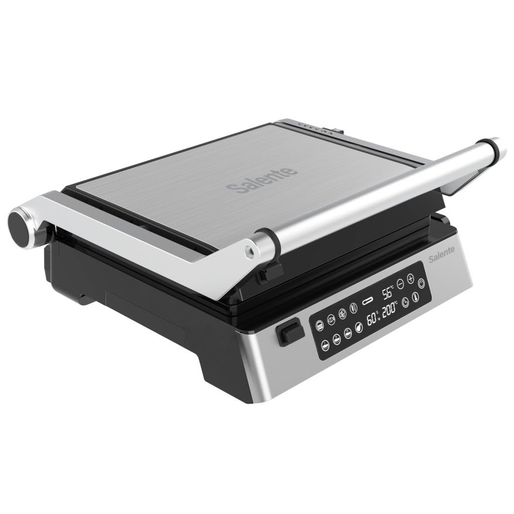 FlamePro - Barbacoa de contacto con sensor de temperatura externo, 8 programas, plancha antiadherente, 2200 W, placas desmontables, parrilla eléctrica para asar sin grasa