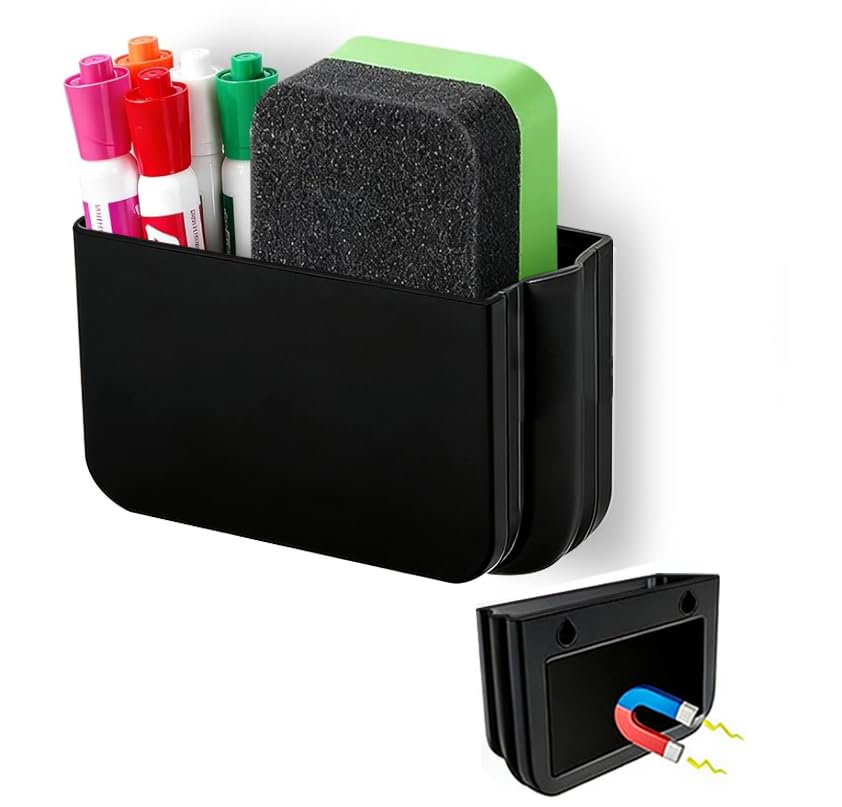 FRETONBA Magnetic Pen Holder Foldable, Magnetic Marker Holder, Whiteboard Pen Holders Organizer, Magnetics Marker Storage for Fridge, Refrigerator, Locker (Black)