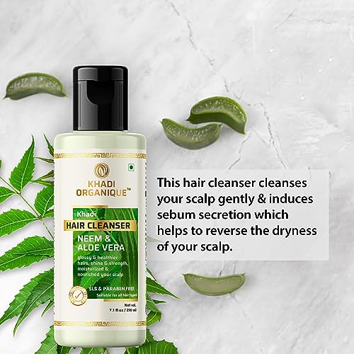 Image of Khadi Organique Neem Aloe Vera Herbal Hair Cleanser | SLS & Paraben Free Shampoo | Promotes Hair Growth, Softness & Shine | Natural Hair Care with Tulsi, Calendula | For All Hair Types - 210 ml