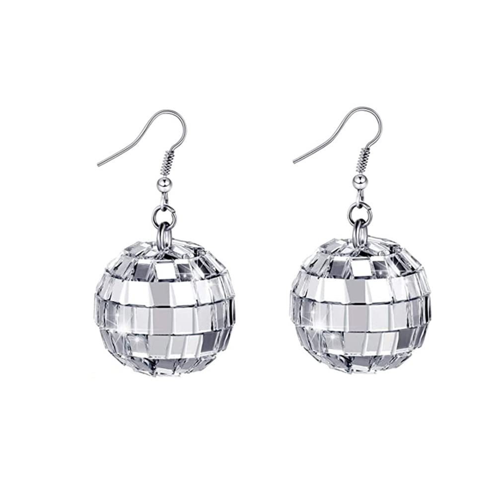 Disco Ball Earrings for Women Disco Earrings for Women Silver Mirrorball Earrings 70s Earrings Easy Match Disco Outfits Women Disco Accessories 70's Halloween Earrings for Women's Costume Accessories