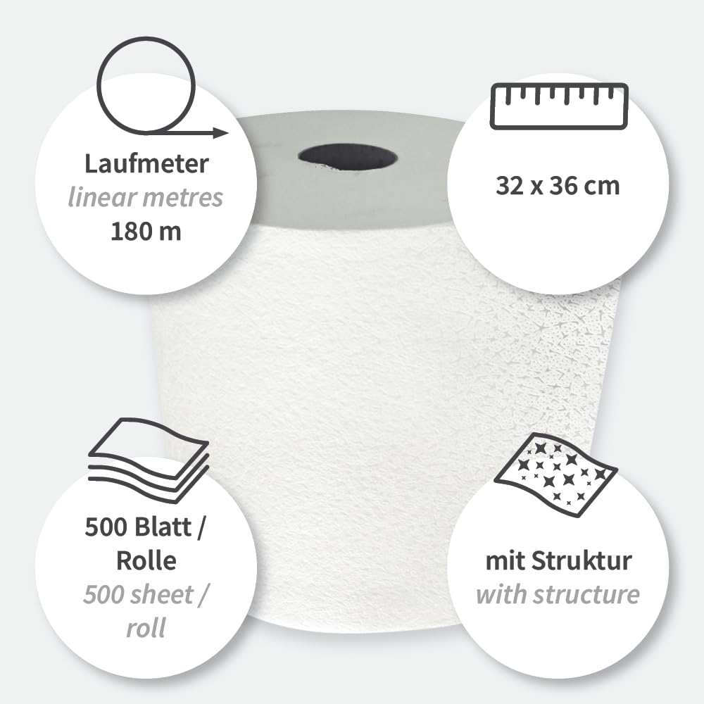 1 Stück Hygoclean Reinigungstücher Light | PP, Rolle, weiß, B: 36cm, L: 32cm, Kerndurchmesser: 7cm, Laufmeter: 180m, Abrisse: 500, Reinigungstücher, Putztücher, Poliertücher