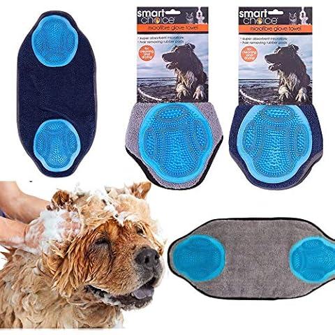 Smart Choice Pet Towel With Fur Removing Gloves Absorbent Quick Dry Dog Robe Easy To Use Microfibre Material Perfect For Any House Pets Mitt Desheding Glove Cover