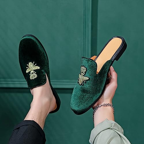 Image of FLQL Mens Shoes Luxury Velvet Gold Buckle Slip-on Penny Loafers Casual Smoking Slippers Indoor Outdoor Sandals Black Size 7-13