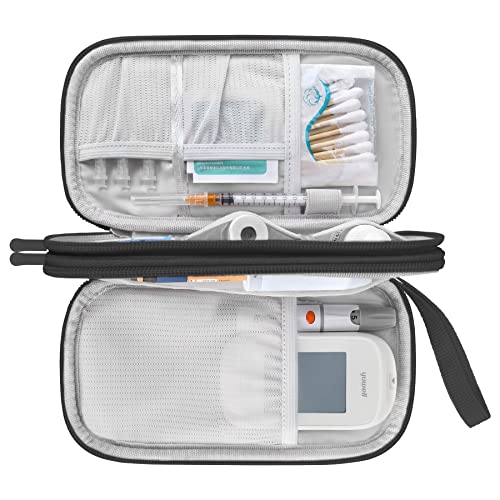 Image of Elonbo Diabetic Supplies Storage Bag, Portable Glucose Meter Carrying Case, Insulin Pen and Medication Travel Case for Glucose Meters, Insulin Pen, Test Strips, Lancets, Syringe, Small Ice Pack, Black