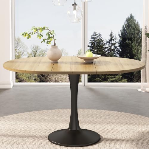 Table Extensible Ovale chêne 100/140x100x75 cm, MDF et Fer, 100 kg