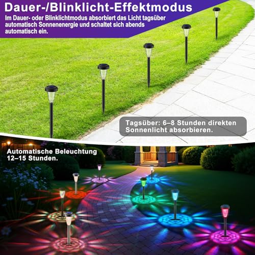 FIFlying Solarlampen für Außen Garten, 8 Stück Warmweiß LED Solarleuchten, Garten Deko Beleuchtung, IP65 wasserdicht Solarlampe für Garten, Außen, Terrasse, Rasen, Hof, Wege - RGB