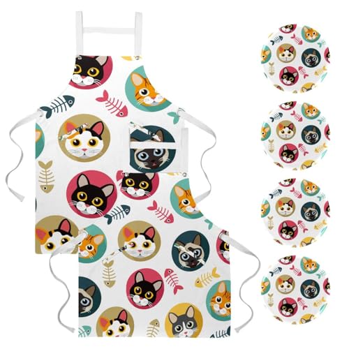 Tablier de cuisine lot de 2 chat mignon pour pâtisserie et bistrot