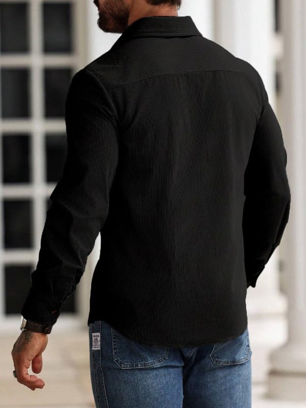 Image of COMBRAIDED Corduroy Men's Full Sleeve Casual Striped Shirt - Comfort Fit, Ideal Stylish and Versatile Clothing
