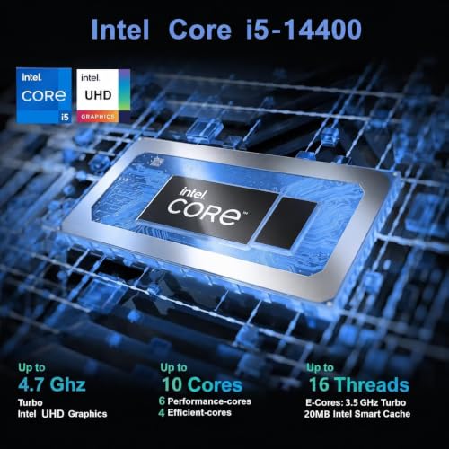Image of Lenovo IdeaCentre Tower Desktop Computer, Intel 10-Core i5-14400 Processor (Up to 4.7GHz), 64GB DDR5 RAM, 1TB SSD, WiFi 6 & Bluetooth, Intel UHD Graphics 710, Wired KB & Mouse